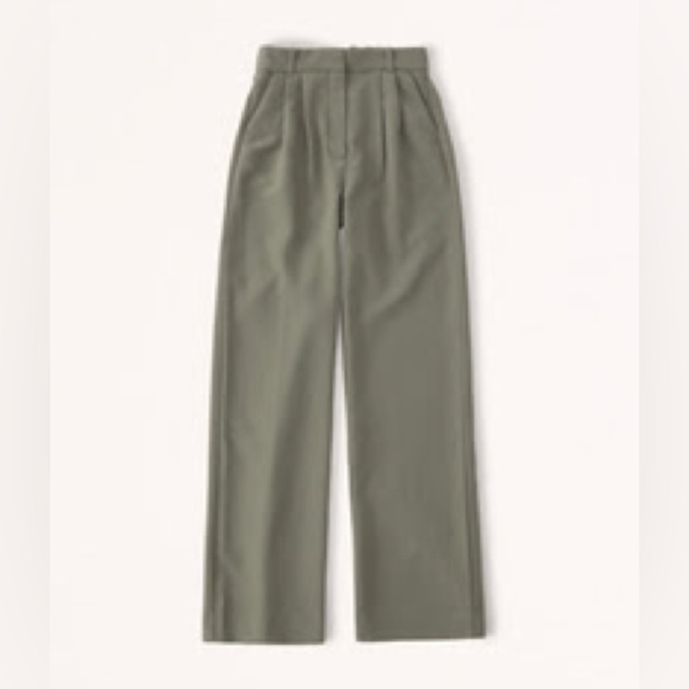 High-Rise Wide Leg Pants - Olive Green